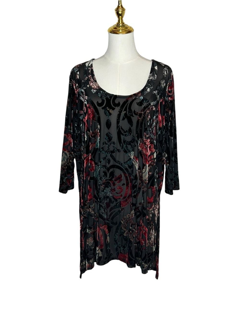 Vintage Karen Kane Whimsigoth Sheer Velvet Burnout Tunic Top 1X Flocked Romantic